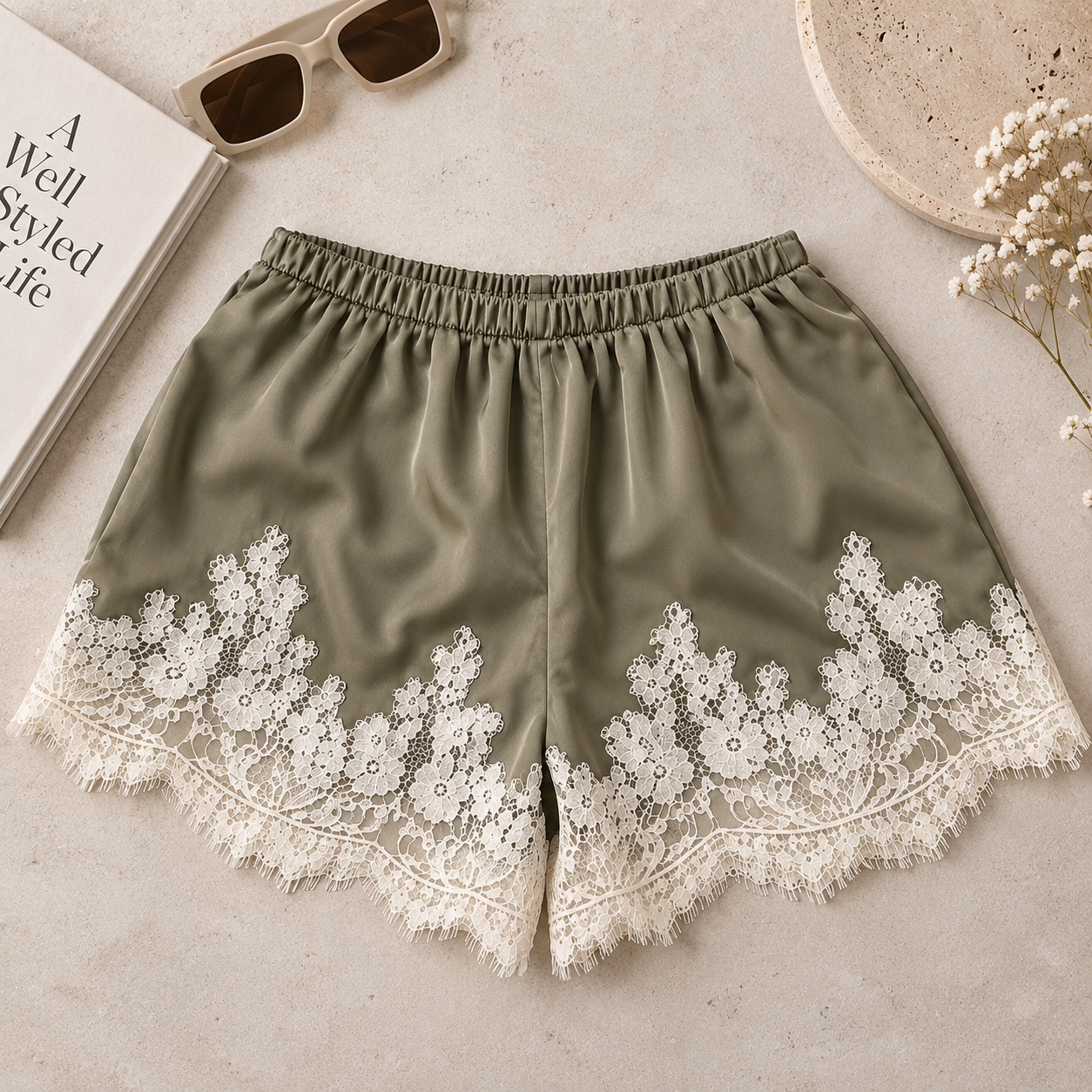Melissa Satin Shorts with Lace