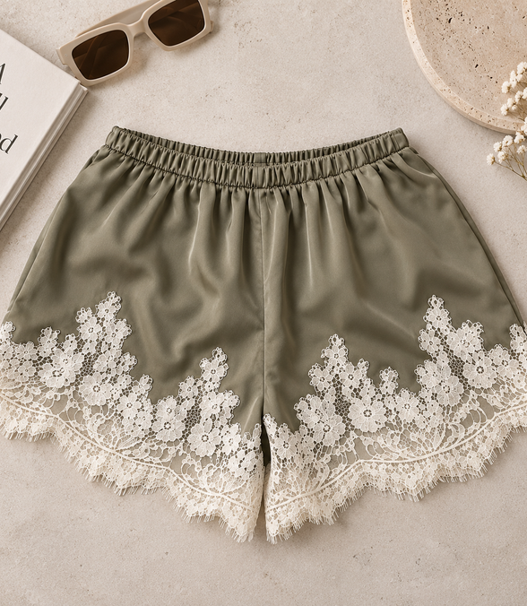 Melissa Satin Shorts with Lace