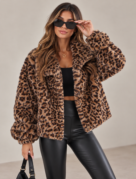 Roxy Leopard print Furry Short Coat