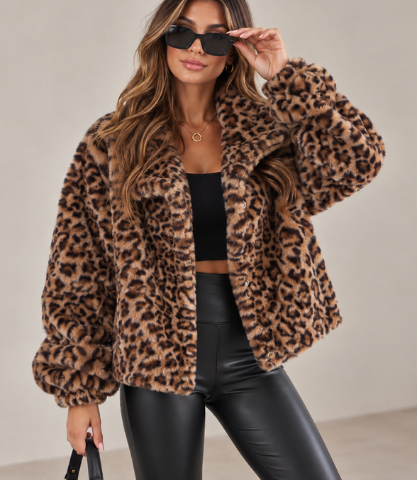 Roxy Leopard print Furry Short Coat