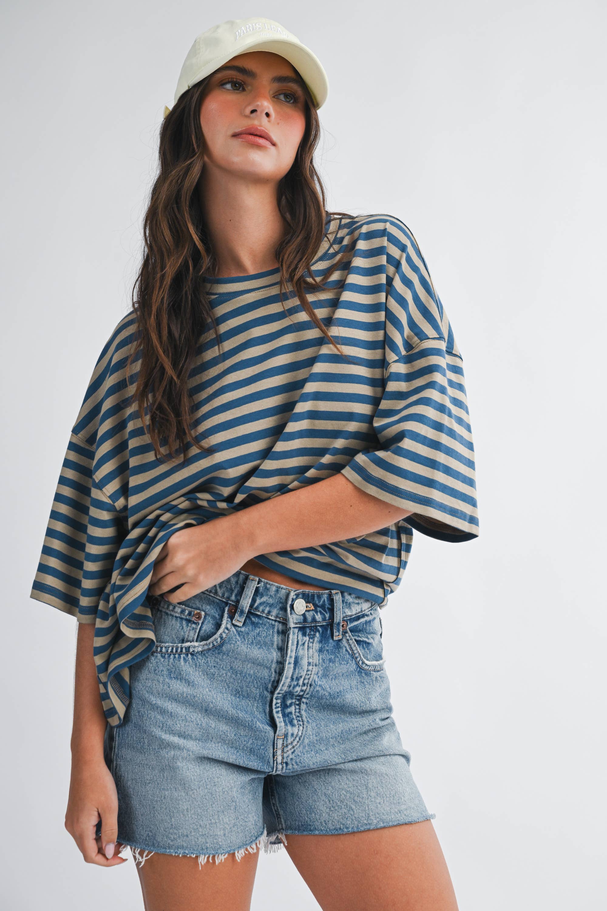 Stacie - Oversized Stripe Boyfriend Tee