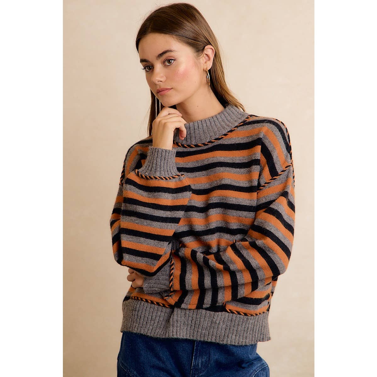 Coraline Striped Sweater - Gray, Orange, Black