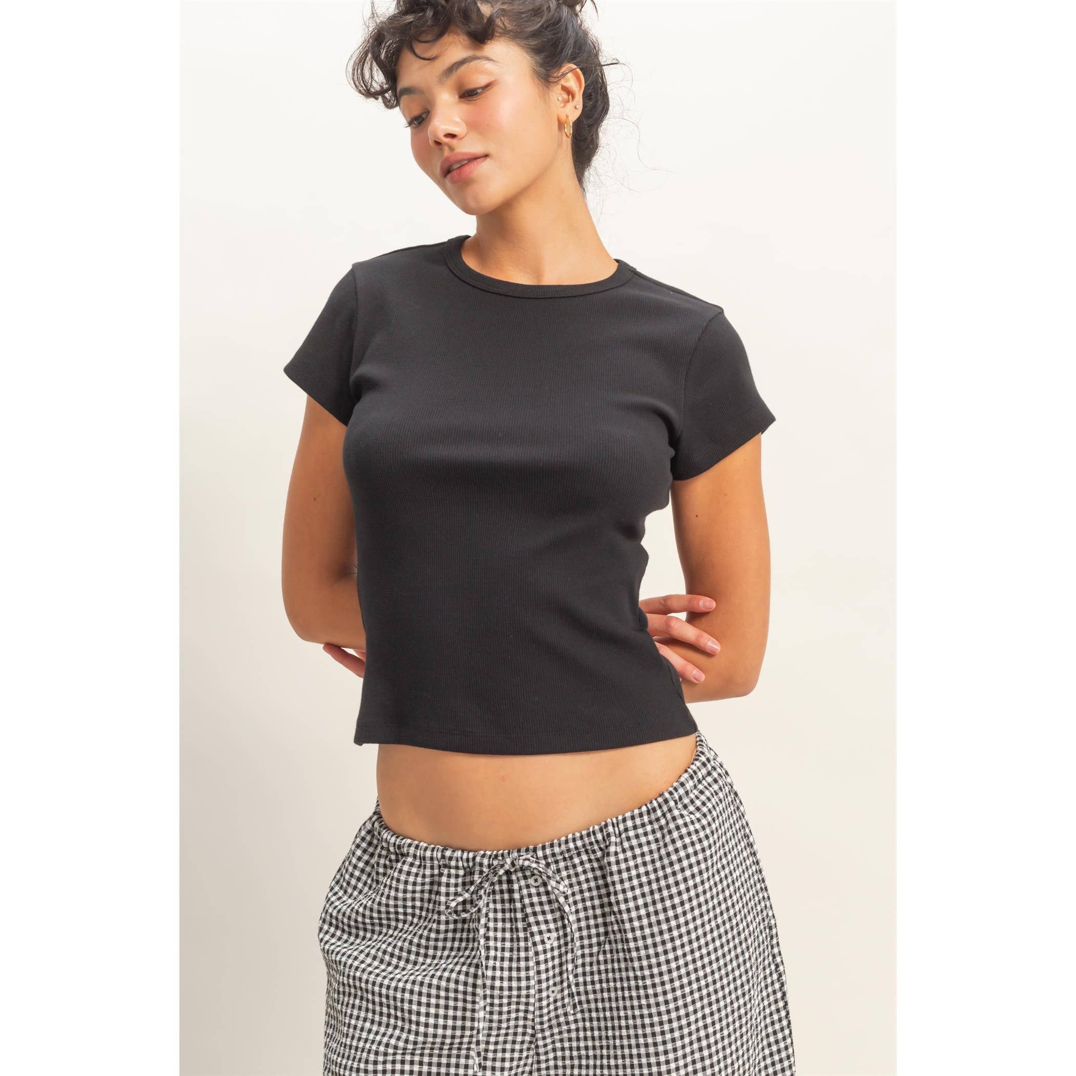 Lena - Ribbed Short Sleeve Tee