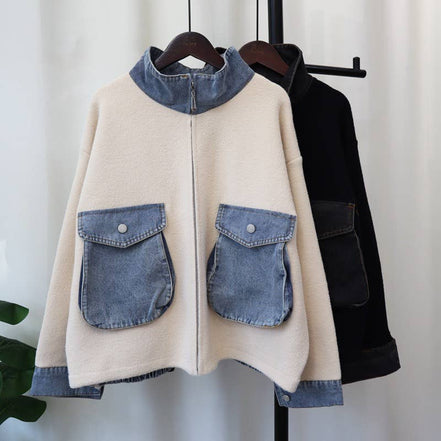 Kaitlyn - Cotton Denim Knit Zip-up Cardigan