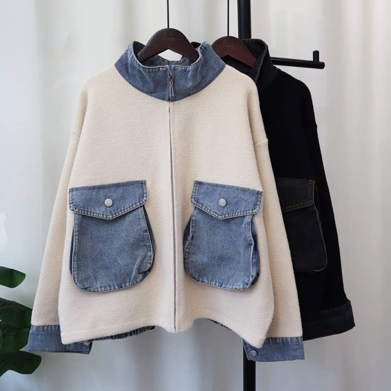 Kaitlyn - Cotton Denim Knit Zip-up Cardigan