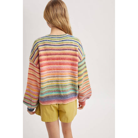 Taffy - Front Tie Rainbow Striped Cardigan