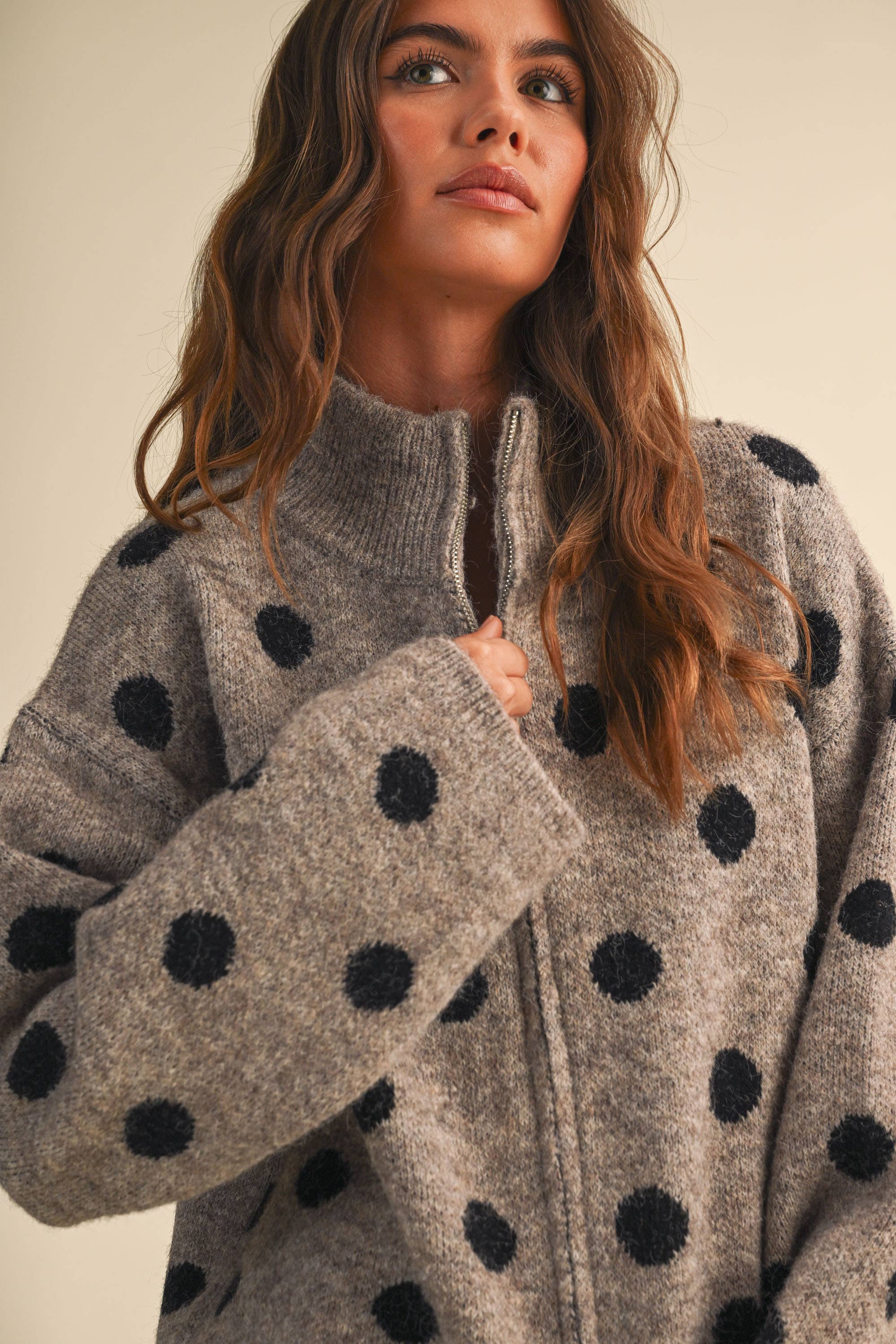 Mary Jane Double Zip Polka Dot Sweater