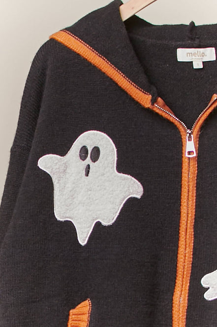 Spooky Ghost Patch Zip up Hoodie