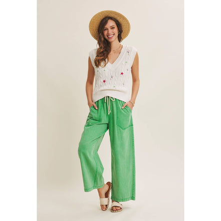 Kelly - Green Wide Leg Cotton Pants