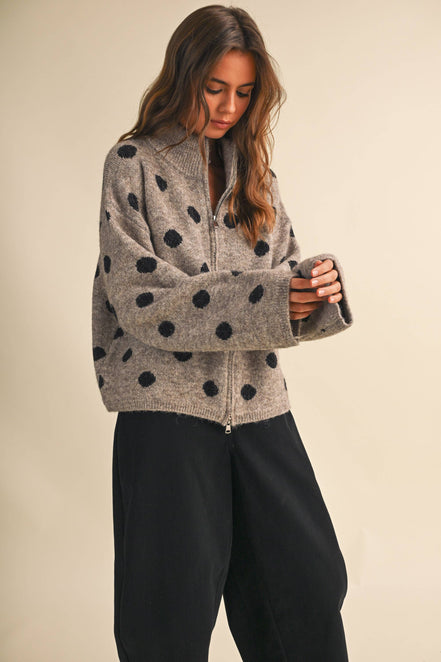 Mary Jane Double Zip Polka Dot Sweater