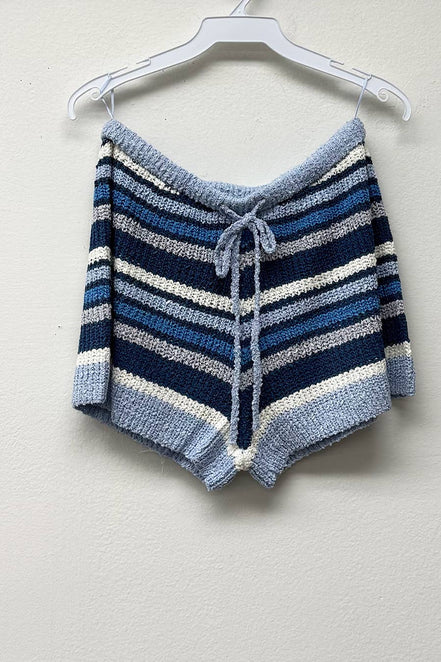 Blue Skies - Blue Striped Knit Drawstring Shorts