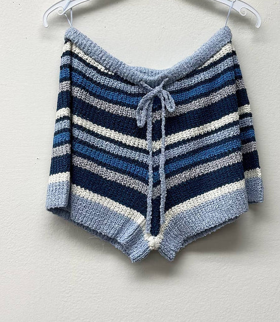 Blue Skies - Blue Striped Knit Drawstring Shorts