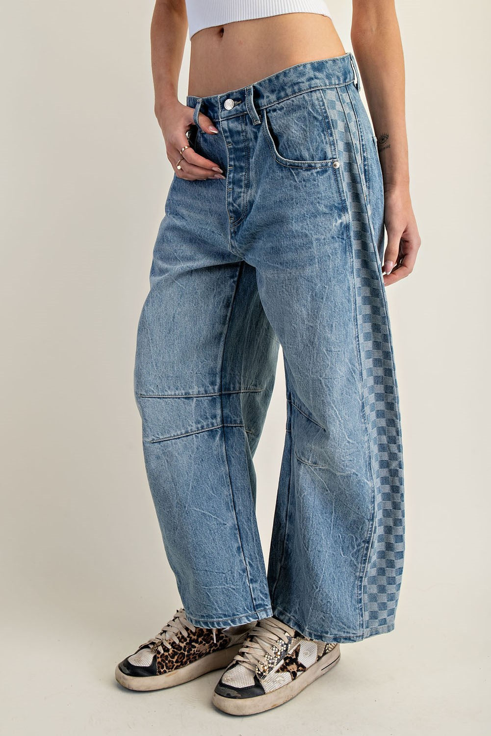 Parker - Checkered Barrel Denim Jeans