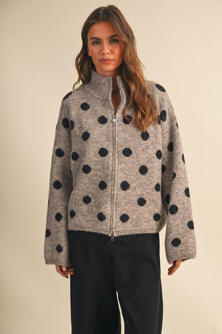 Mary Jane Double Zip Polka Dot Sweater