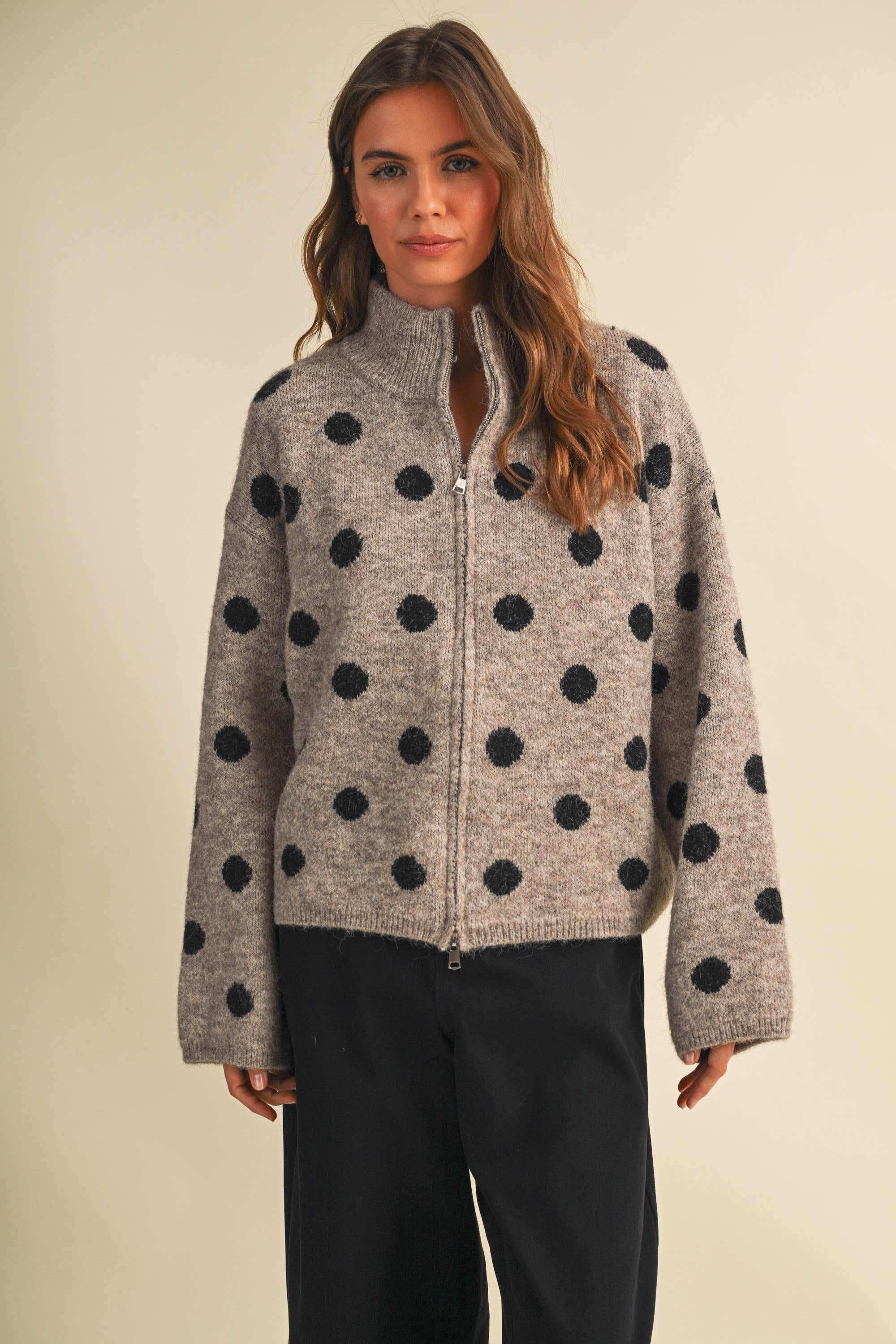 Mary Jane Double Zip Polka Dot Sweater