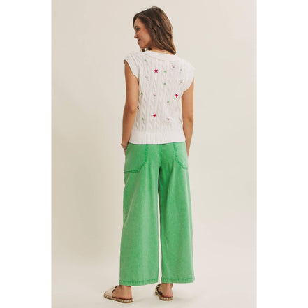 Kelly - Green Wide Leg Cotton Pants
