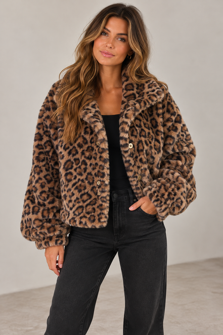 Roxy Leopard print Furry Short Coat