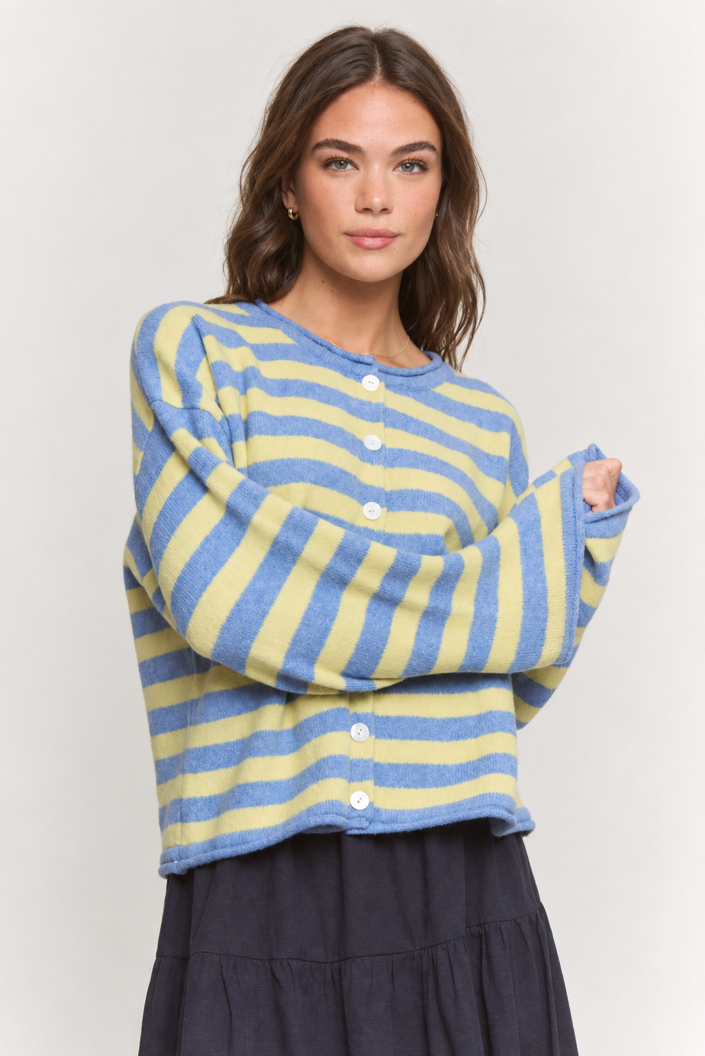 Blueberry Banana Cardigan - Blue and Yellow Striped Knit