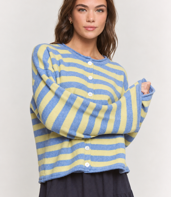 Blueberry Banana Cardigan - Blue and Yellow Striped Knit