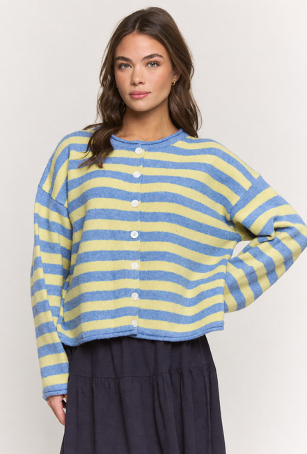 Blueberry Banana Cardigan - Blue and Yellow Striped Knit