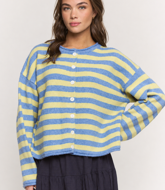 Blueberry Banana Cardigan - Blue and Yellow Striped Knit
