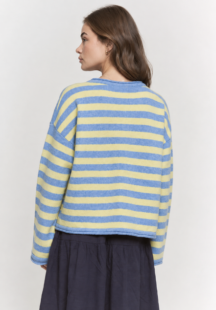 Blueberry Banana Cardigan - Blue and Yellow Striped Knit
