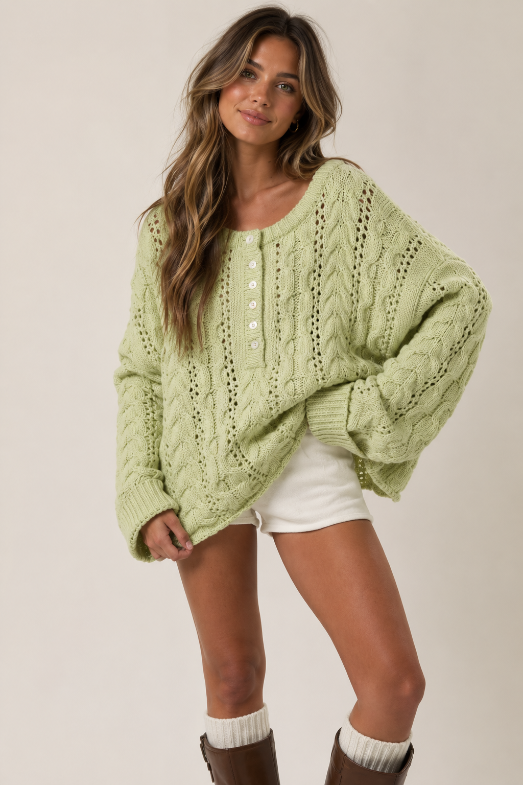 Green Clover - Cable Knit Oversized Sweater