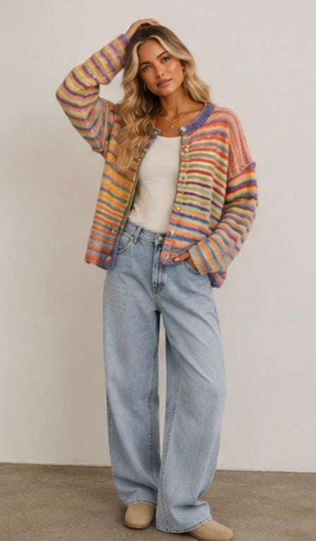 Dreamy - Rainbow Button-up Cardigan