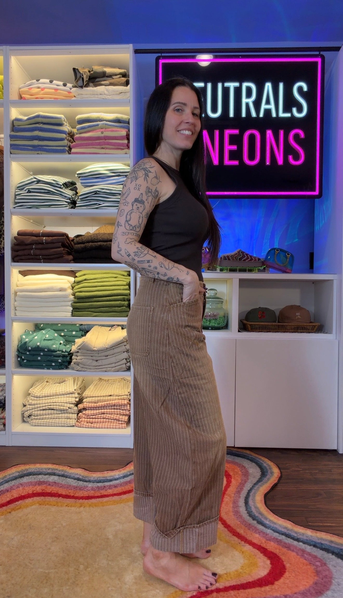 Susie Striped Wide Leg Cuffed Denim