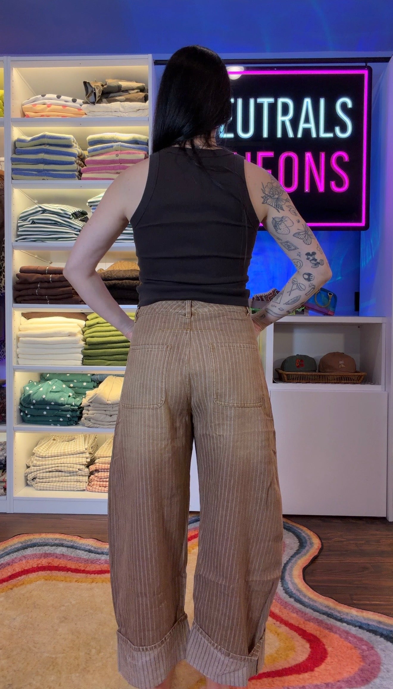 Susie Striped Wide Leg Cuffed Denim