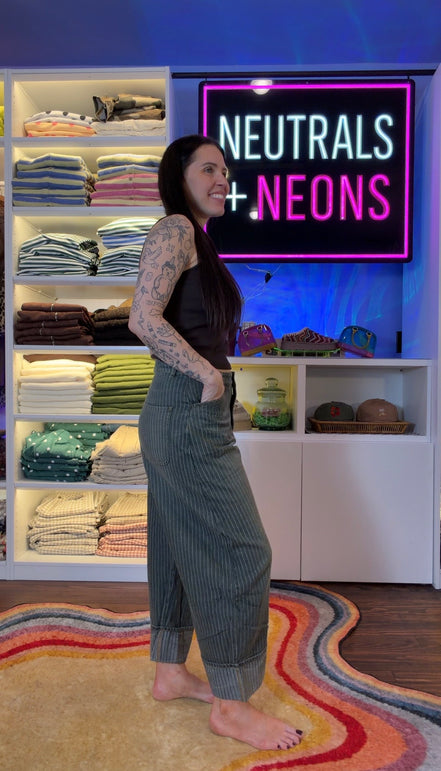Susie Striped Wide Leg Cuffed Denim