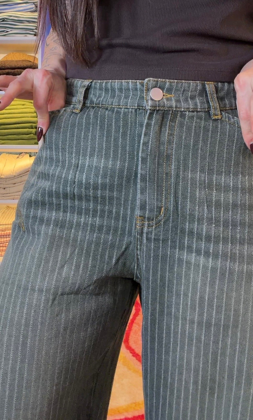 Susie Striped Wide Leg Cuffed Denim