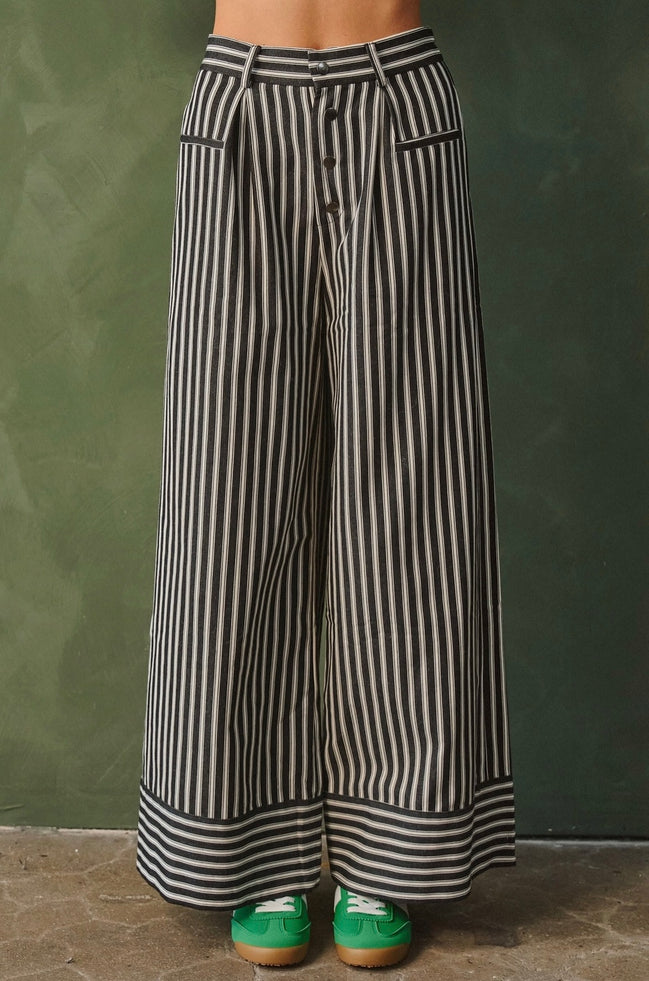 Sid - Black and White Stripe Wide Leg Pants