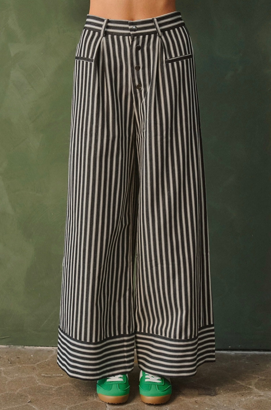 Sid - Black and White Stripe Wide Leg Pants