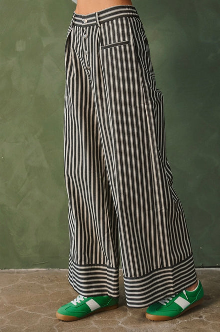 Sid - Black and White Stripe Wide Leg Pants