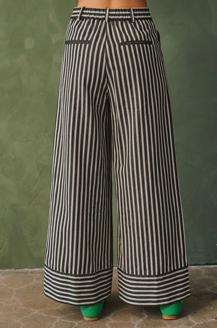 Sid - Black and White Stripe Wide Leg Pants