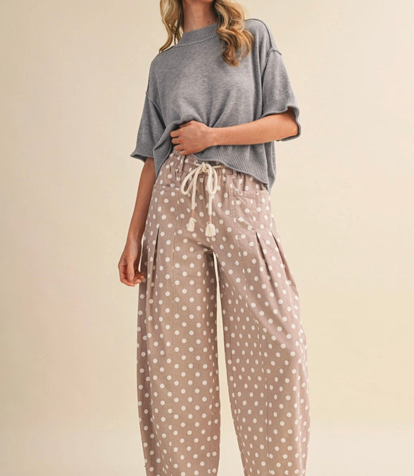 Lottie Pleated Polka Dot Barrel Pants