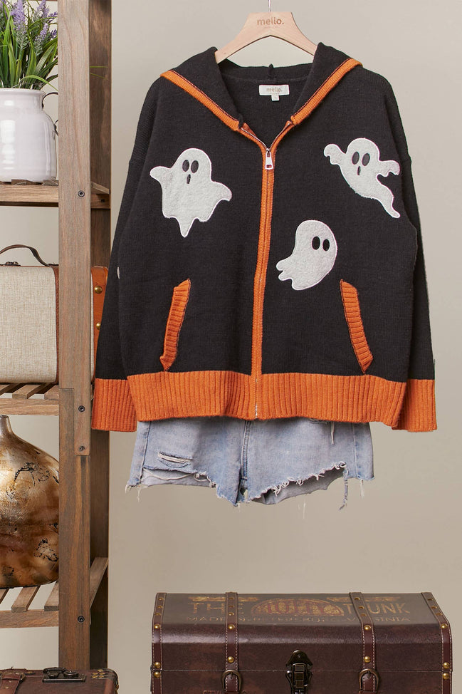 Spooky Ghost Patch Zip up Hoodie