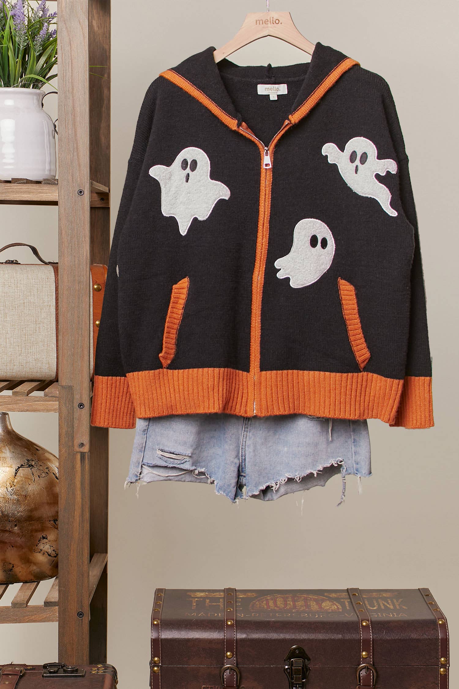 Spooky Ghost Patch Zip up Hoodie
