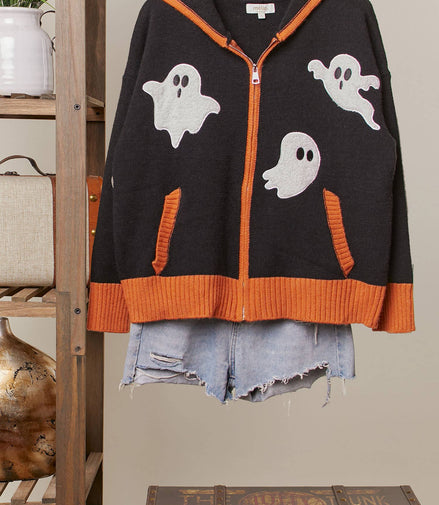 Spooky Ghost Patch Zip up Hoodie