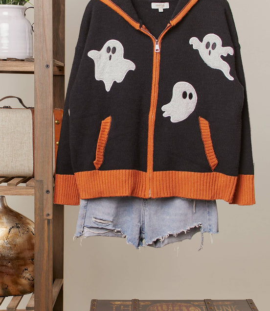 Spooky Ghost Patch Zip up Hoodie
