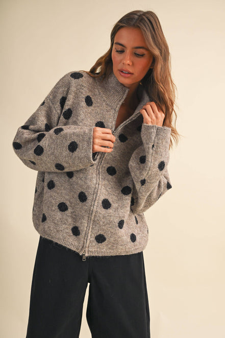 Mary Jane Double Zip Polka Dot Sweater