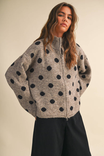 Mary Jane Double Zip Polka Dot Sweater