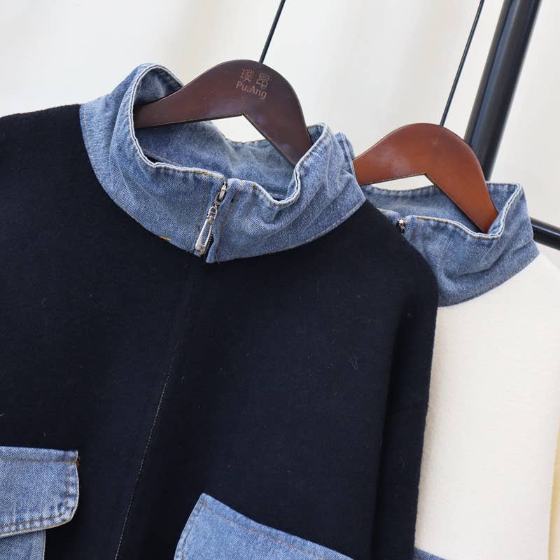 Kaitlyn - Cotton Denim Knit Zip-up Cardigan