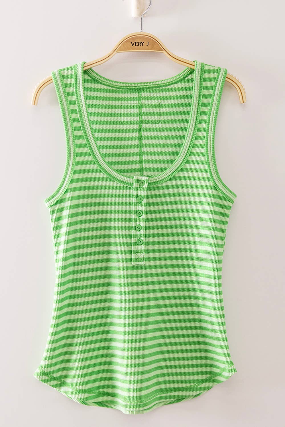 Beth - Striped Button Down Fitted Knit Tank Top