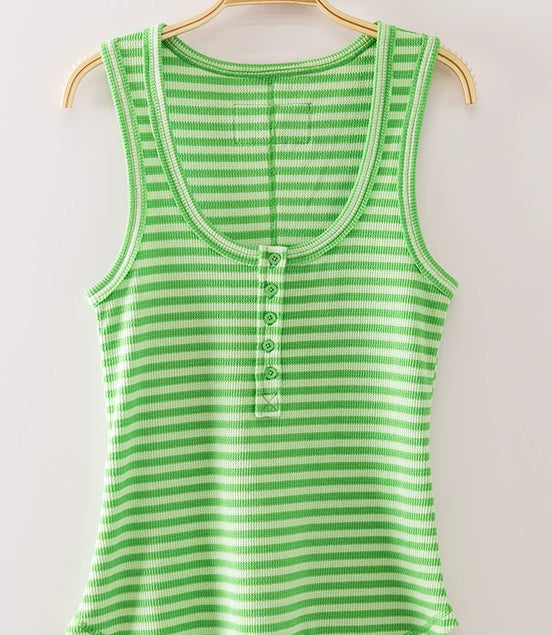 Beth - Striped Button Down Fitted Knit Tank Top