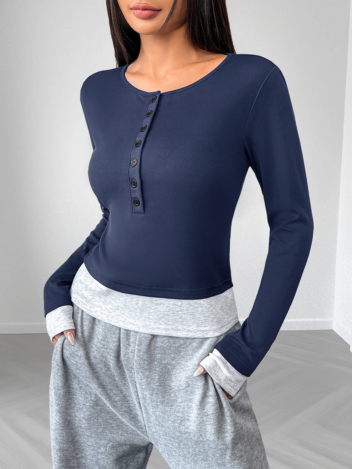Mandy - Fitted Long Sleeve faux two-piece top