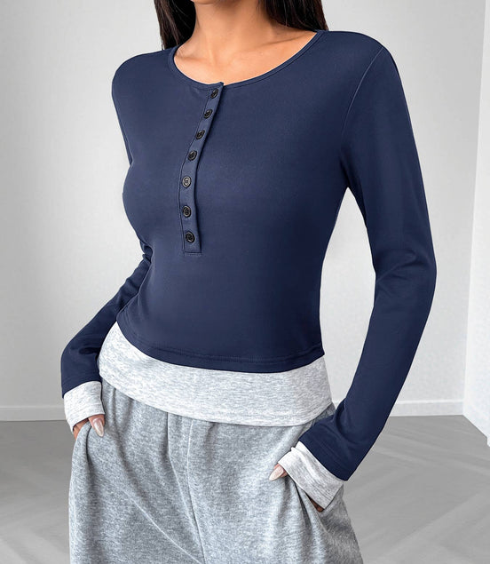 Mandy - Fitted Long Sleeve faux two-piece top