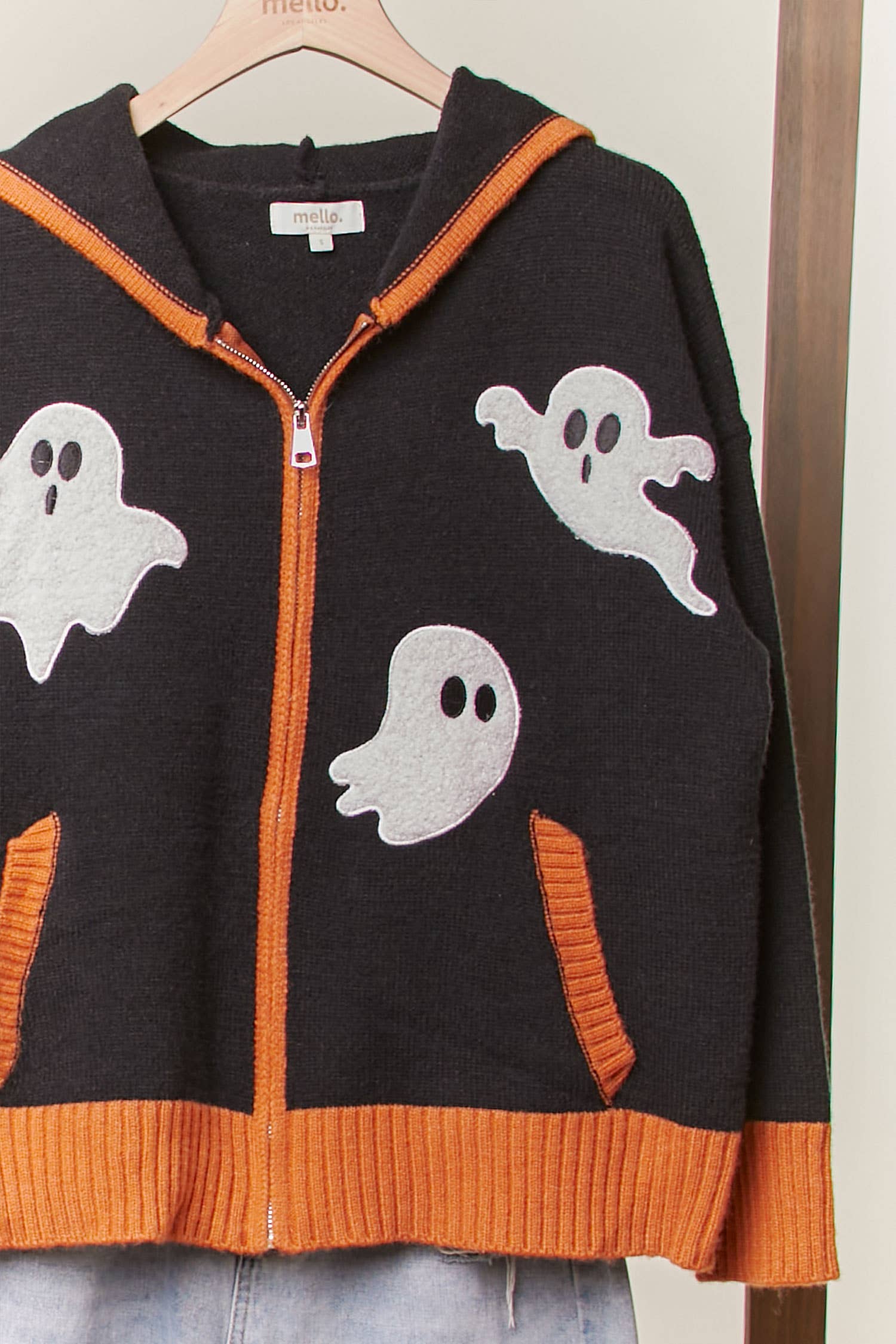 Spooky Ghost Patch Zip up Hoodie