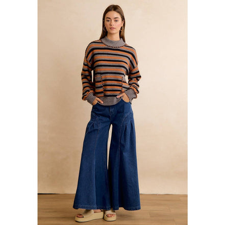 Coraline Striped Sweater - Gray, Orange, Black